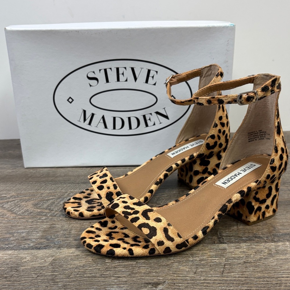 Steve Madden Irene-L Leopard Cow Hair Block Heels | Size 6W | Wide Width